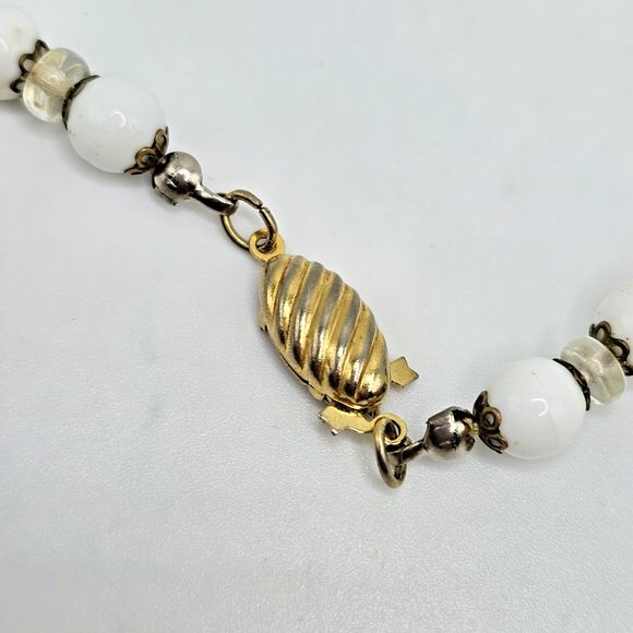 VTG VENETIAN MURANO COIN PINK ROSE GOLD SWIRL & WHITE ART GLASS BEAD NECKLACE - Picture 5 of 6